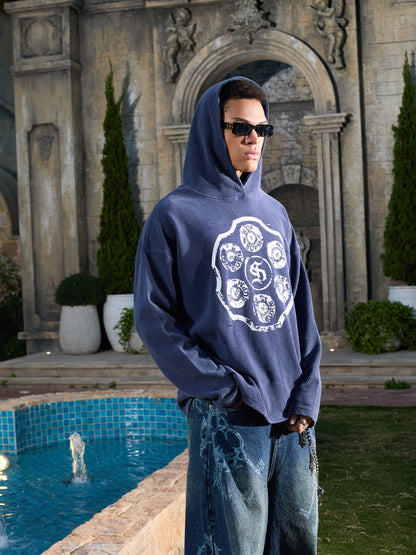 Supermade Waffle-Knit Distressed Button-Pattern Hoodie 