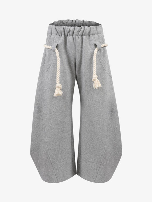 Cotton Blend Wide Leg Drawstring Pants for Women - Comfortable High Waist Casual Culottes with Rope Tassel Detail 