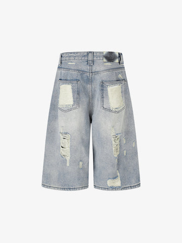 Streetwear 3/4 Length Distressed Jorts