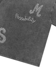 Vintage Washed Pearl Letter Graphic T-Shirt 