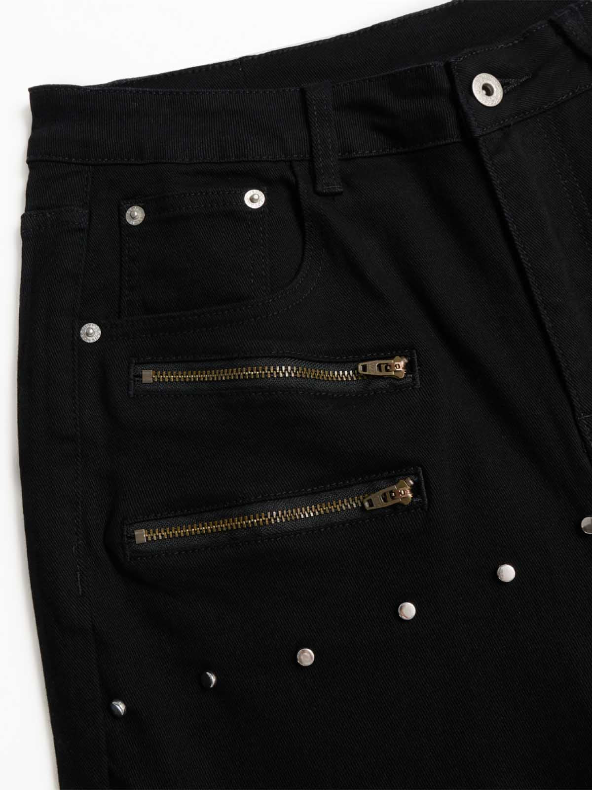 Studded Zip Faux-Fur Patchwork Flared Pants