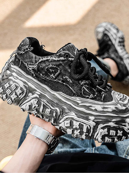 Tire-Tread Distressed Sneakers