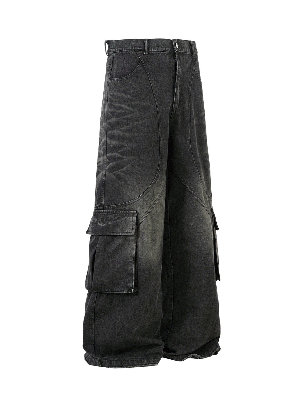 Washed Distressed Multi-Pocket Cargo Jeans 