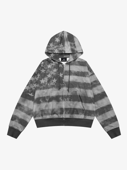 Distressed Star Stripe Hooded Cardigan Set