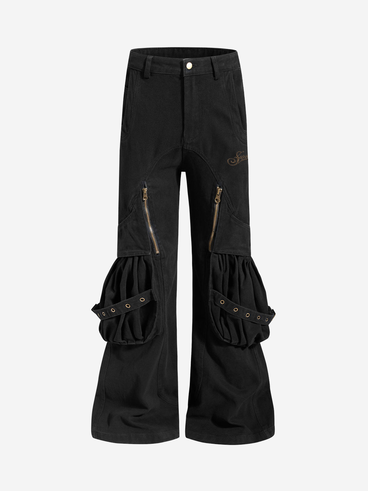 Logo Embroidered Multi-Pocket Flared Pants