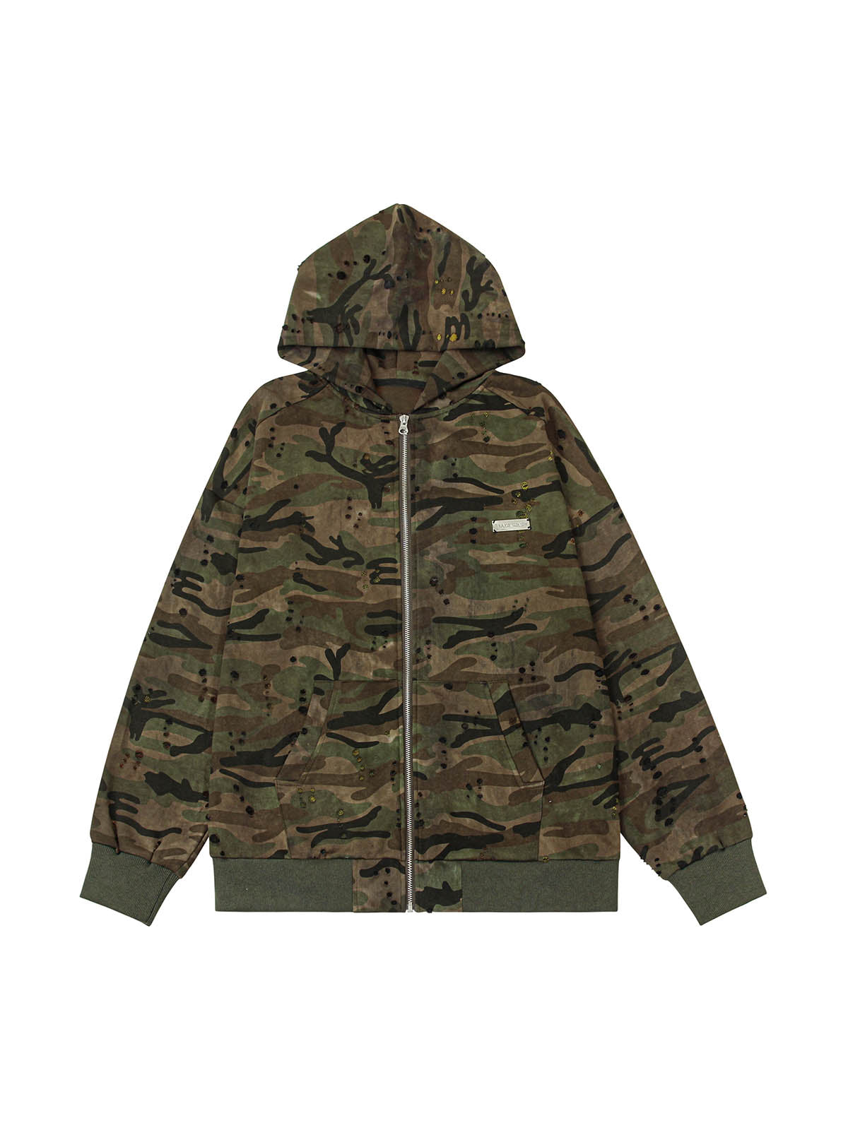 Thesupermade Washed Distressed Zipper Hooded Jacket 