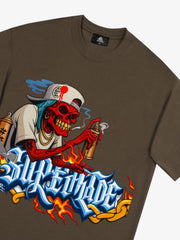 Street Skull Graffiti Artist Flame Flower Font T-Shirt 