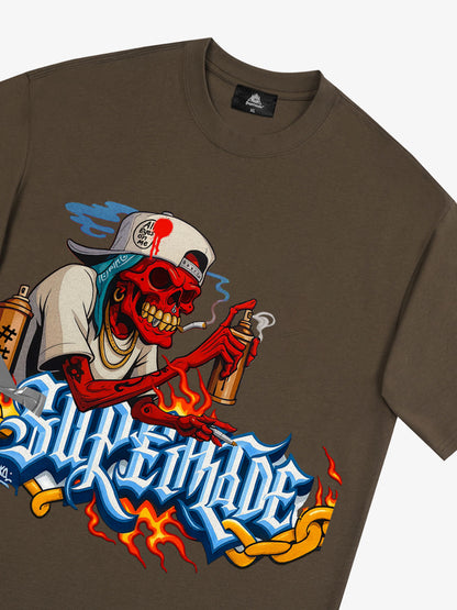 Thesupermade Skull Graffiti Artist Flame Flower Font T-shirt 