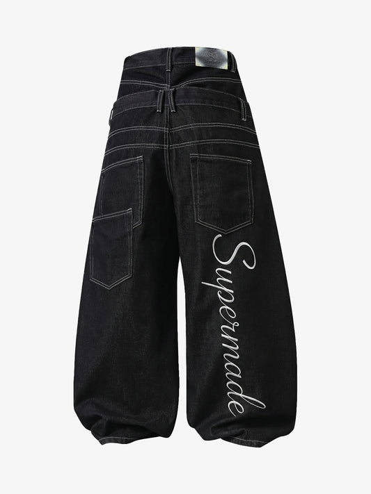 Double Waistband Curved Barrel Jeans