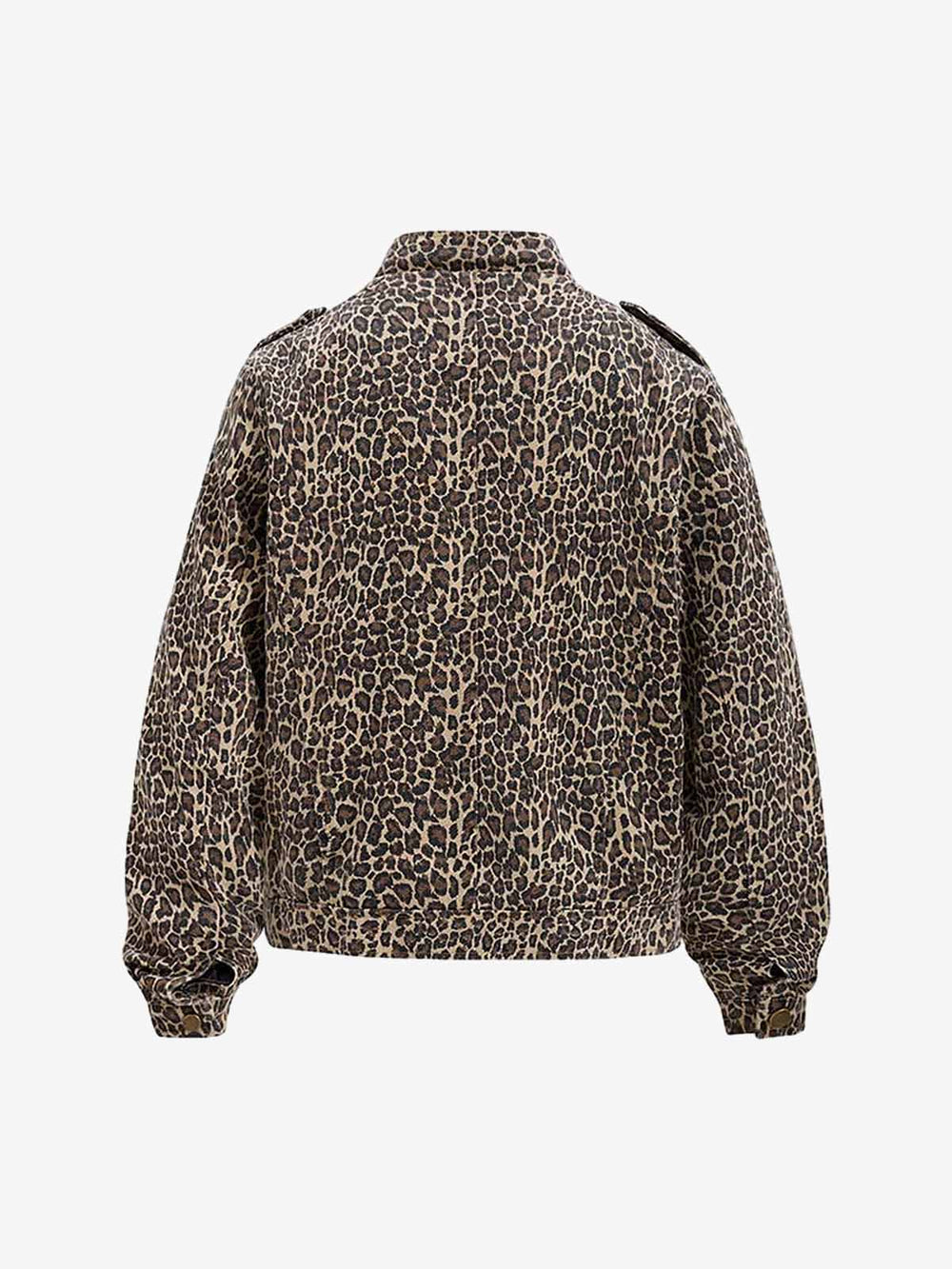 Street-style Retro Leopard Print Washed Button Denim Jacket