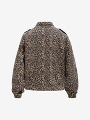 Street-style Retro Leopard Print Washed Button Denim Jacket