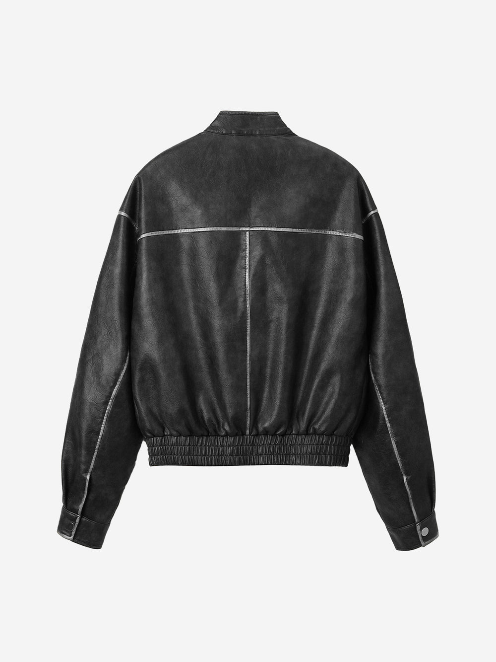 Embroidered Distressed Faux Leather Cropped Bomber Jacket