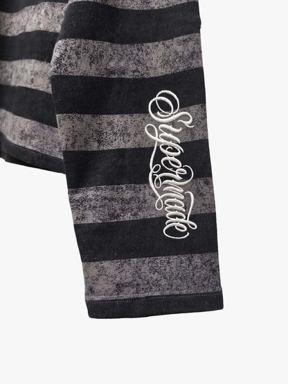 Camiseta de manga larga extragrande con bordado a rayas
