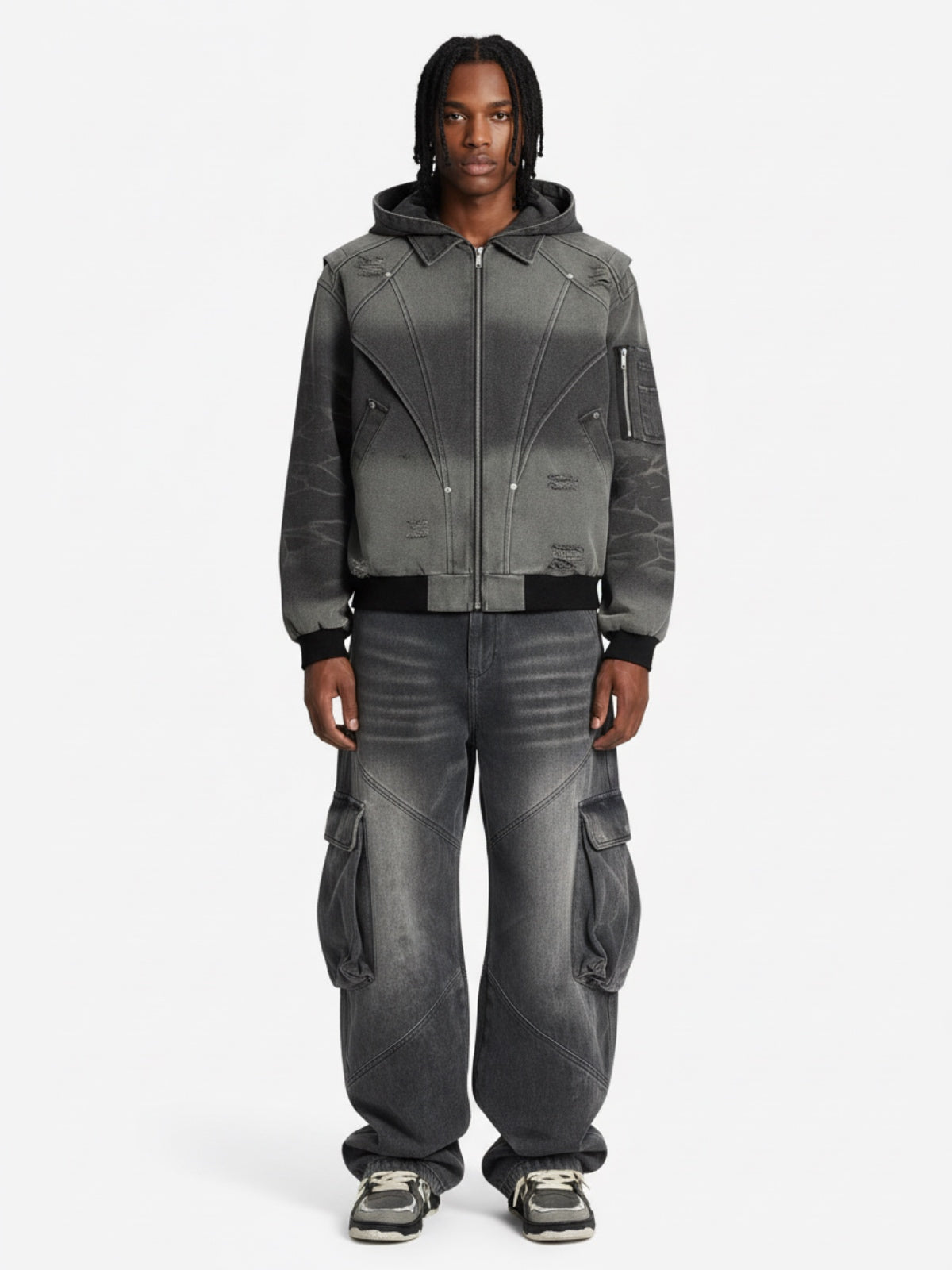 Vintage Washed Multi Pocket Cargo Jeans 