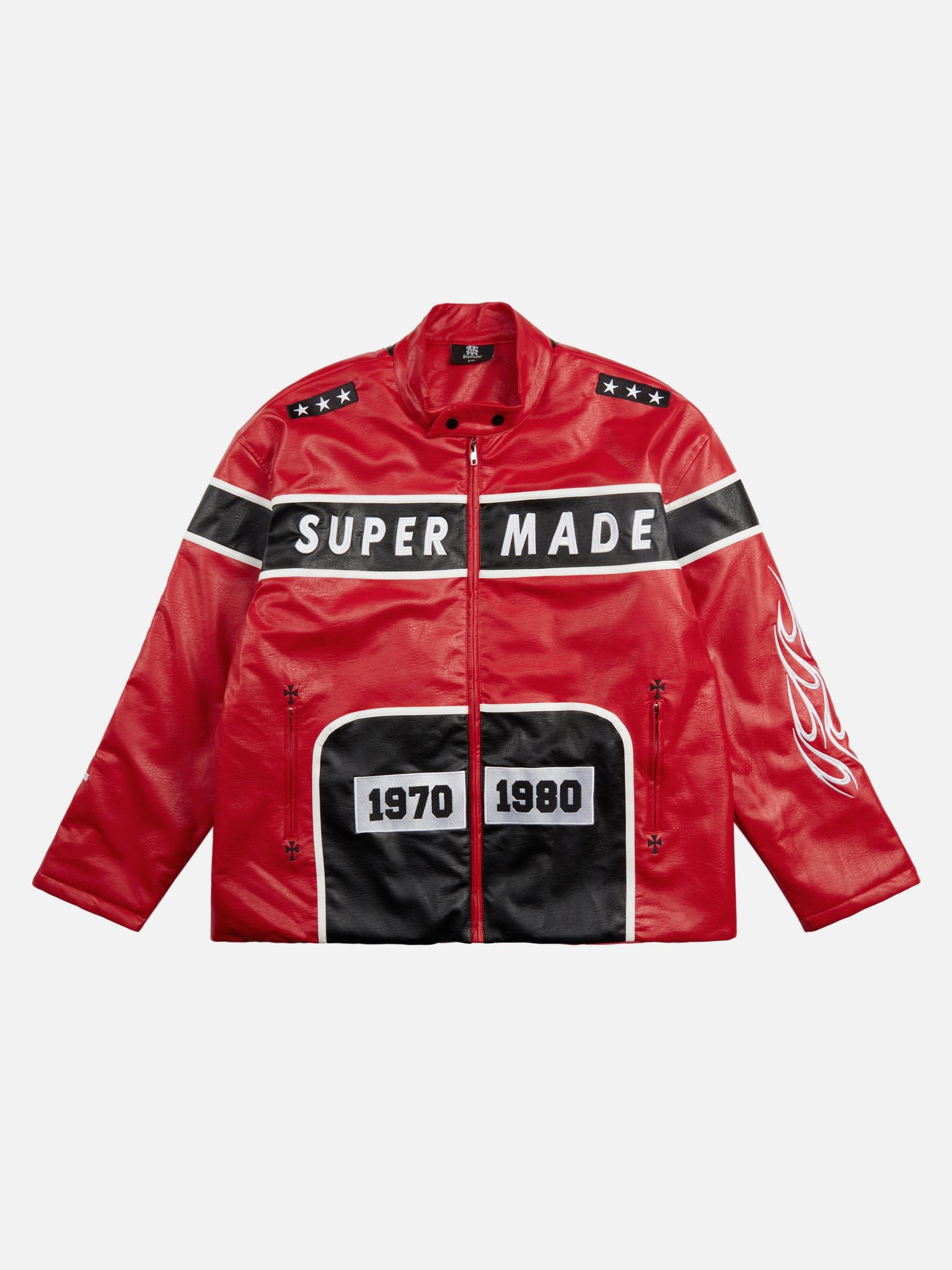 Thesupermade Vintage Biker Style Embroidered Leather Jacket - 1746