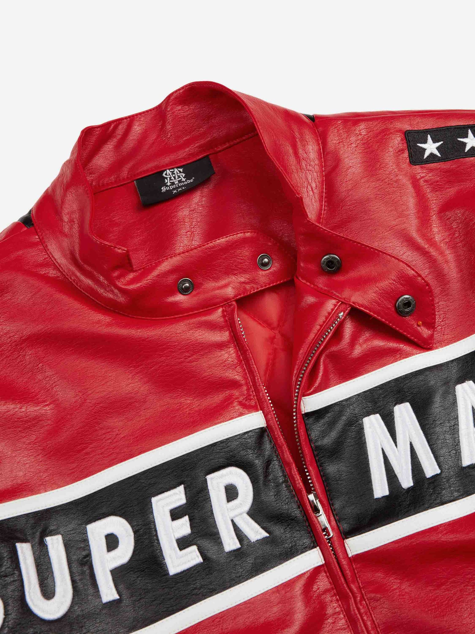 Thesupermade Vintage Biker Style Embroidered Leather Jacket - 1746