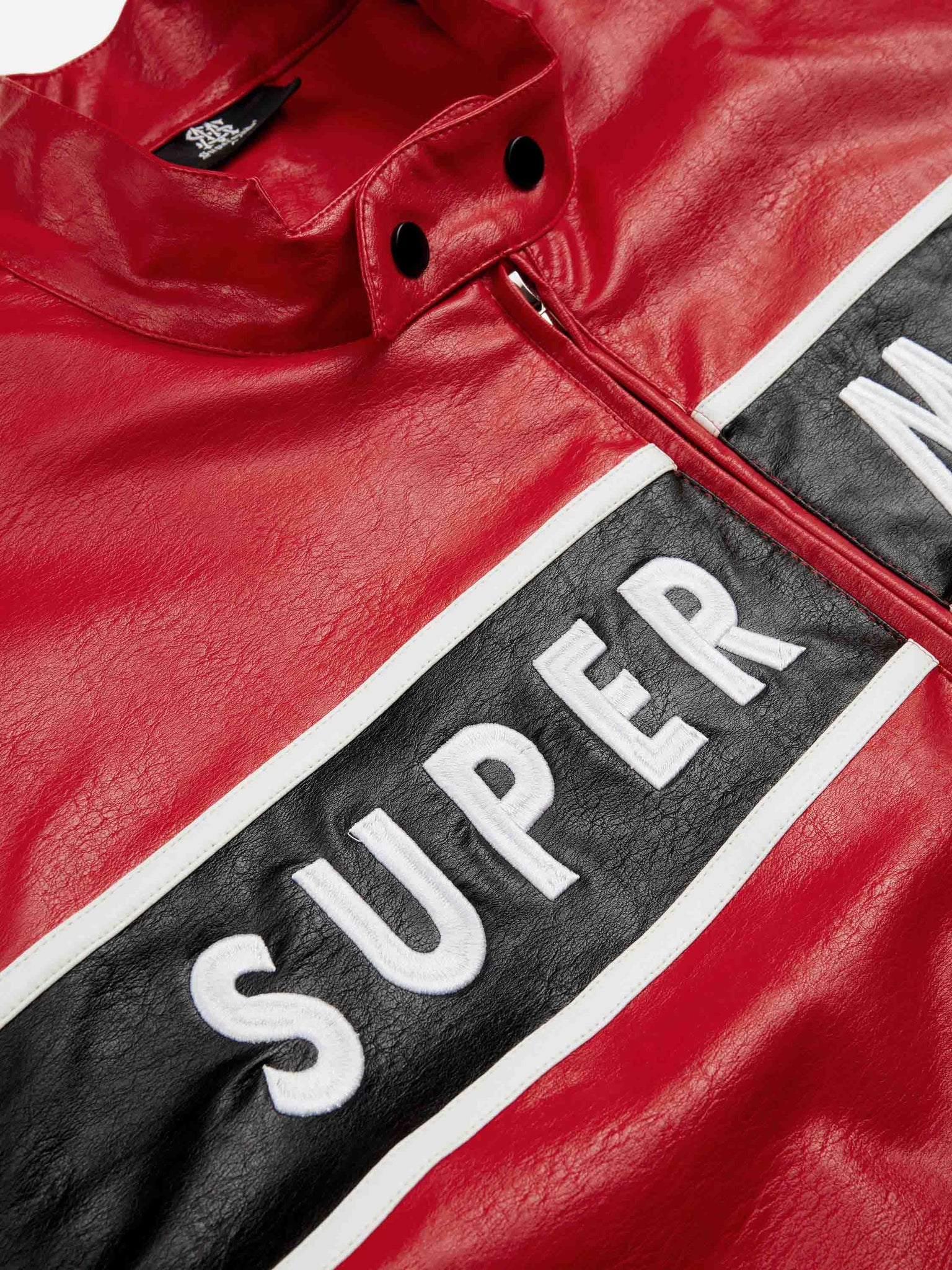 Thesupermade Vintage Biker Style Embroidered Leather Jacket - 1746