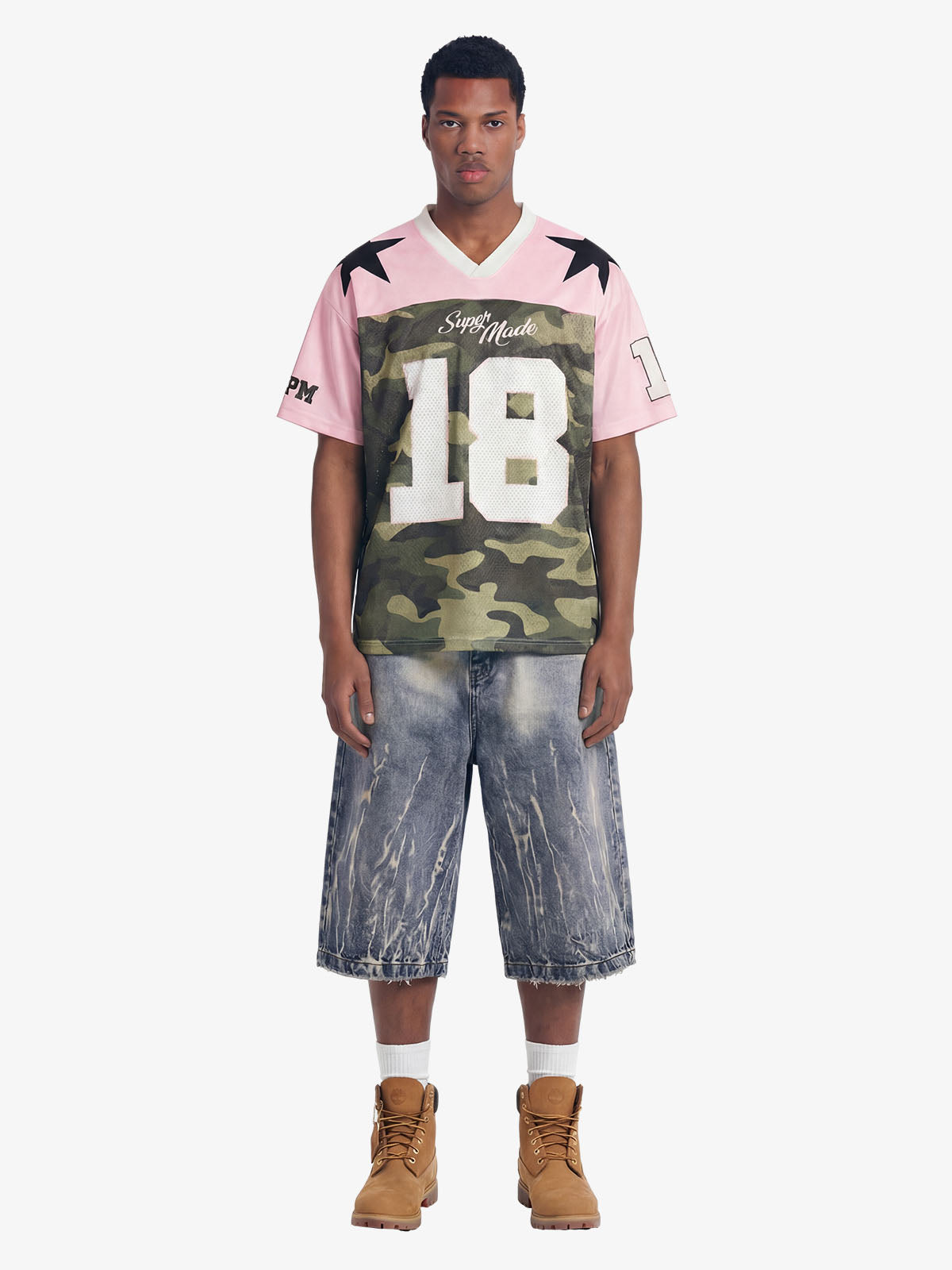 Camo Number Print Star Panel Mesh Jersey T-Shirt 