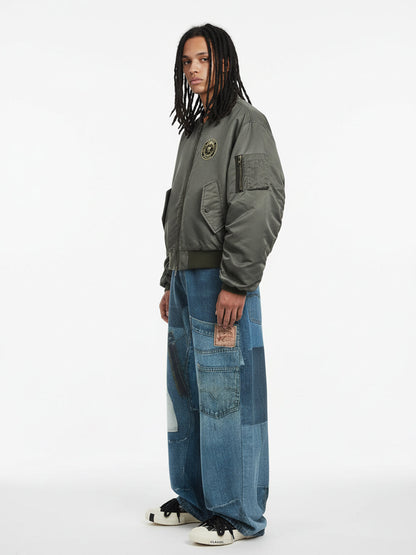 Vintage Patchwork Ripped Barrel Jeans 