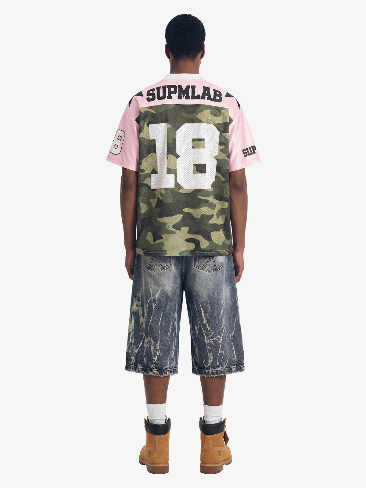 Camo Number Print Star Panel Mesh Jersey T-Shirt 