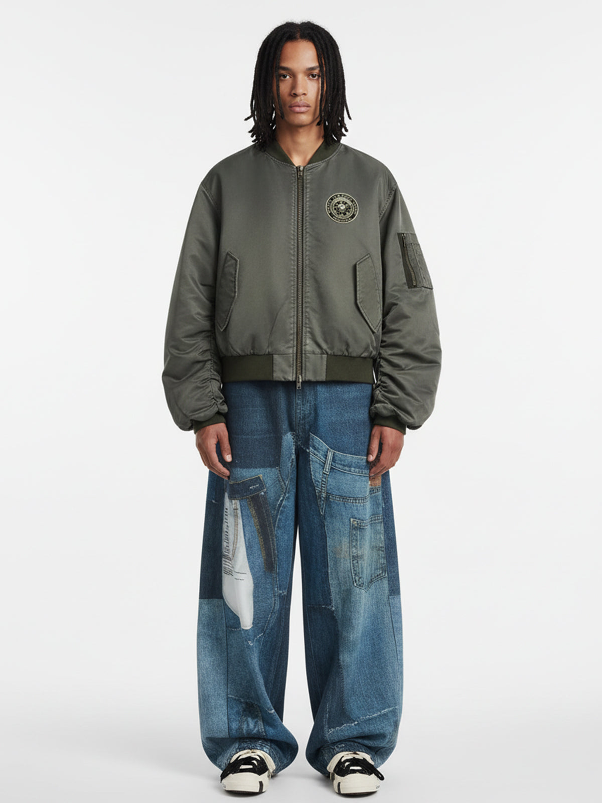 Vintage Patchwork Ripped Barrel Jeans 