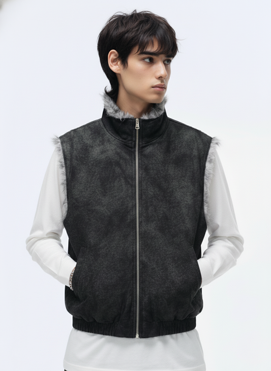 Reversible Faux Fur Leopard Print PU Leather Vest 