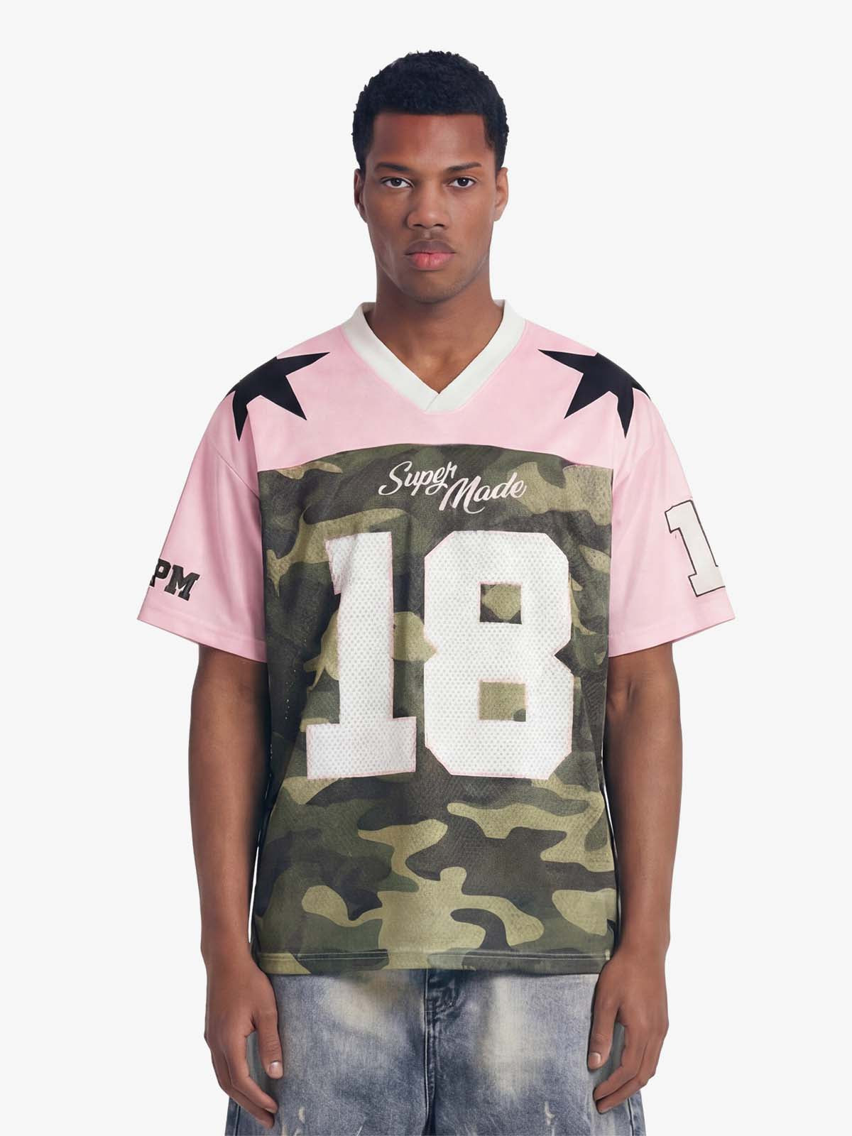 Camo Number Print Star Panel Mesh Jersey T-Shirt 