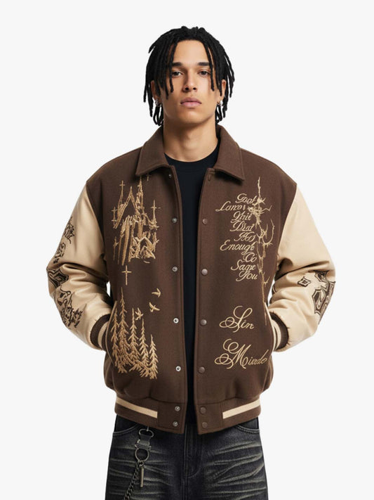 Gothic Gold Embroidered Varsity Jacket