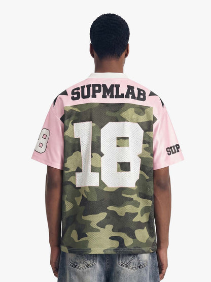 Camo Number Print Star Panel Mesh Jersey T-Shirt 
