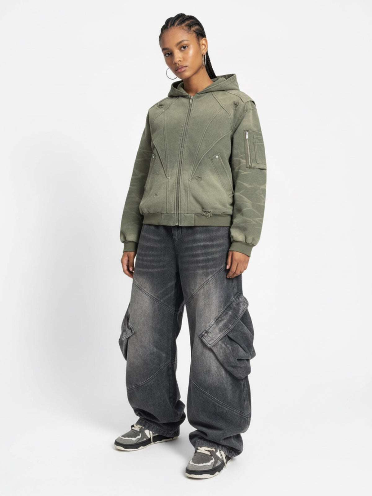 Vintage Washed Multi Pocket Cargo Jeans 