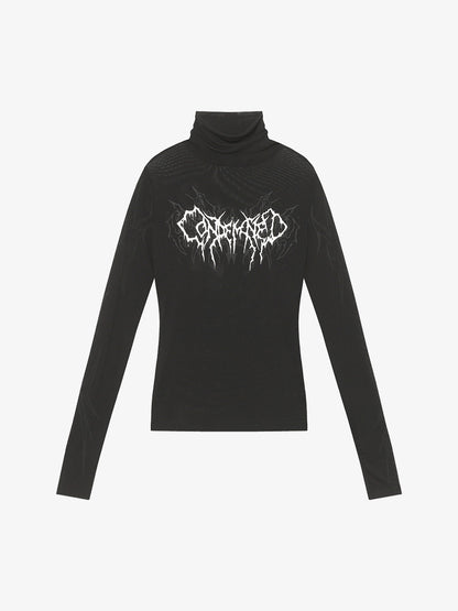 High-Neck Graphic Long Sleeve Top for Modern Streetwear Enthusiasts 