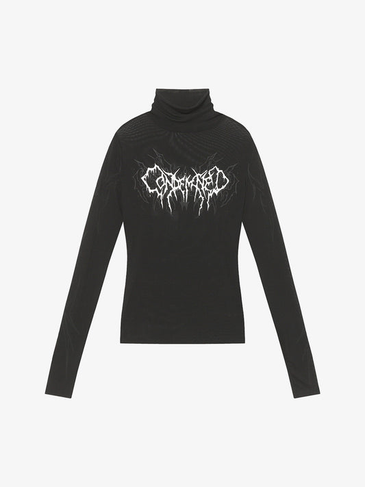 High-Neck Graphic Long Sleeve Top for Modern Streetwear Enthusiasts 