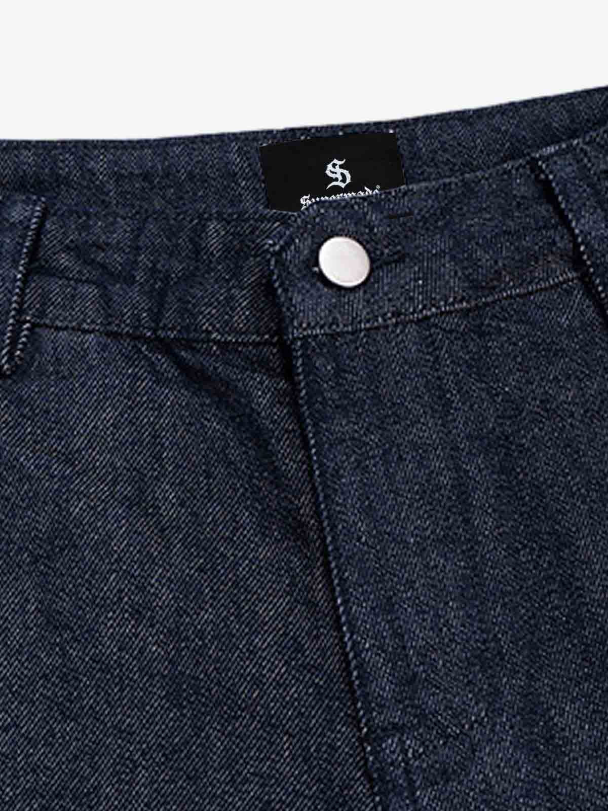 Cotton Denim Men's Oversized Cargo Shorts with Layered Design and Side Pockets 