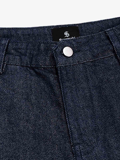 Cotton Denim Men's Oversized Cargo Shorts with Layered Design and Side Pockets 