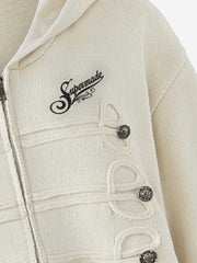Cardigan con cappuccio in maglia jacquard