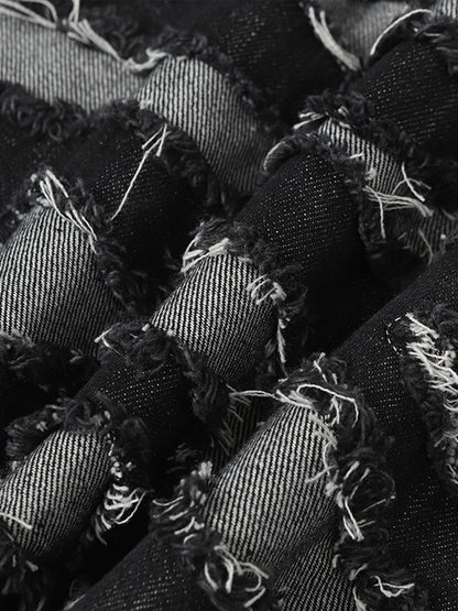 Frayed Zebra Striped Patchwork Wide Leg Jeans 