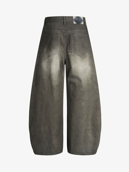 Wide Leg High Waist Cropped Pants with Gradient Wash Finish 