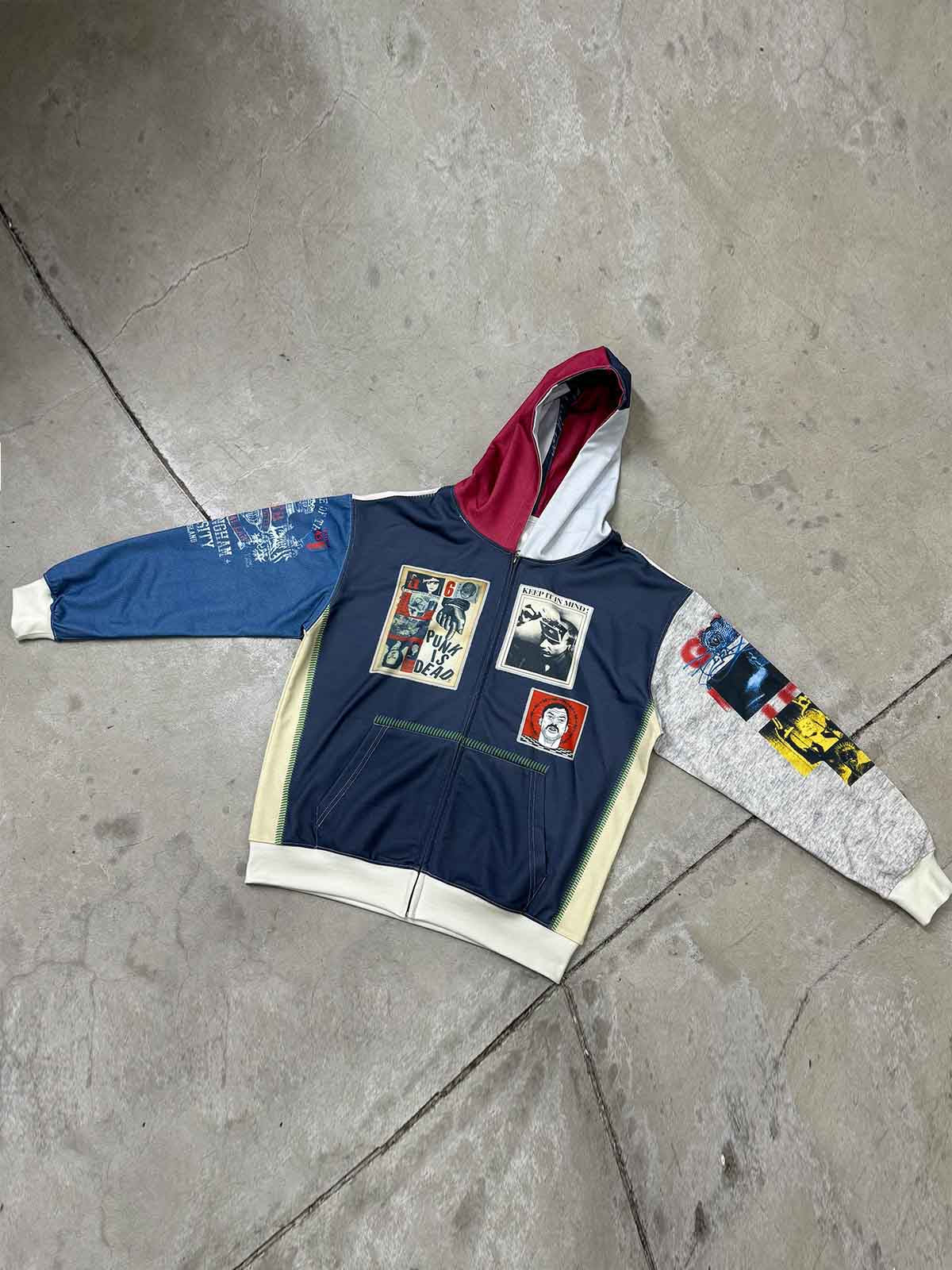 Stylish Graphic Hoodie with Unique Patchwork Design for Men 