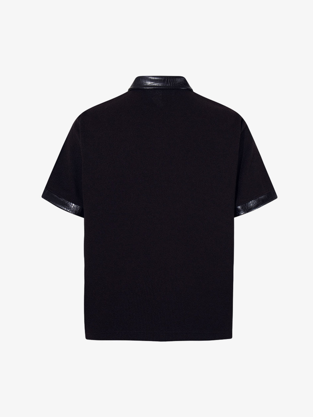 Gothic Text Print Leather Patchwork Polo T-Shirt 
