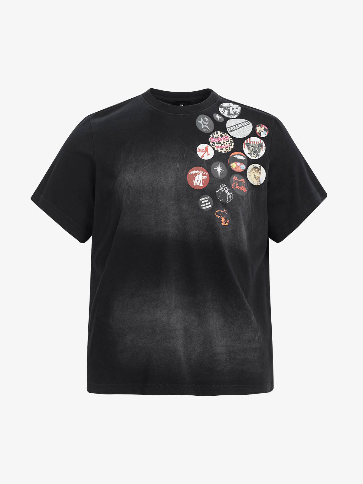 Vintage Airbrush Spray Effect Multi-Badge Graphic T-Shirt