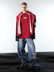 Original Retro Contrast Color Long-Sleeved T-Shirt 