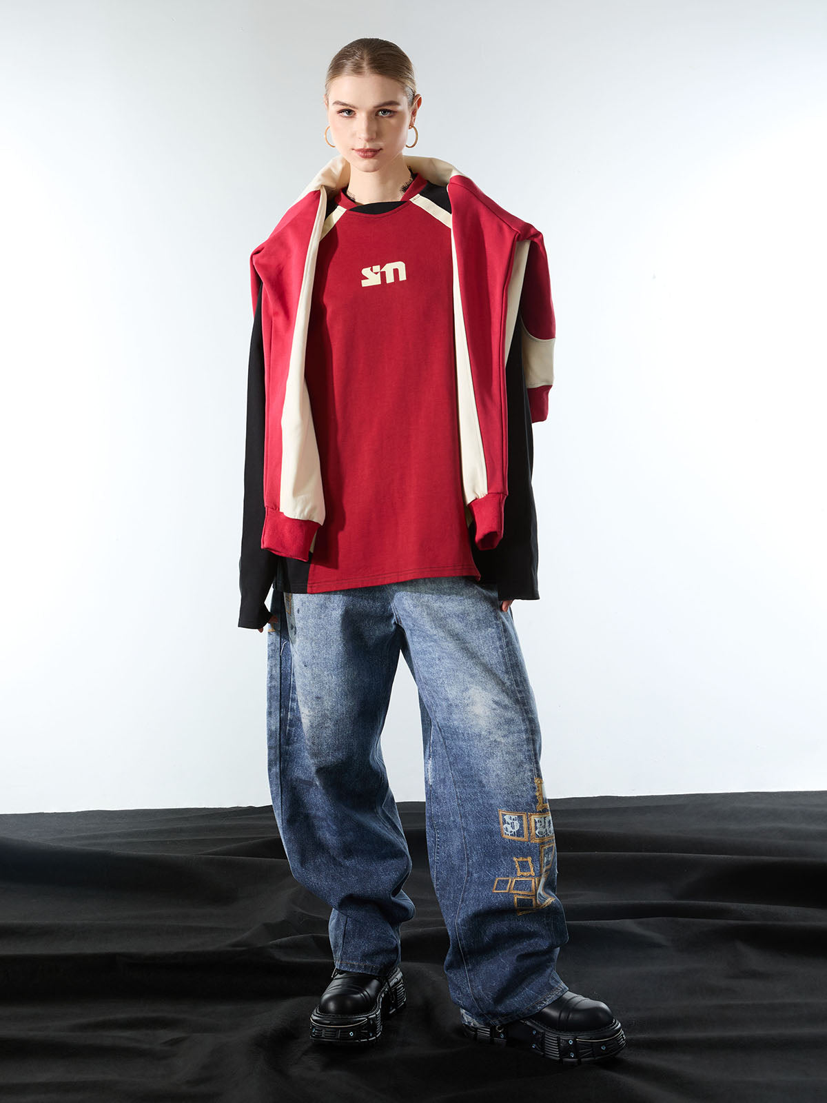 Original Retro Contrast Color Long-Sleeved T-Shirt 