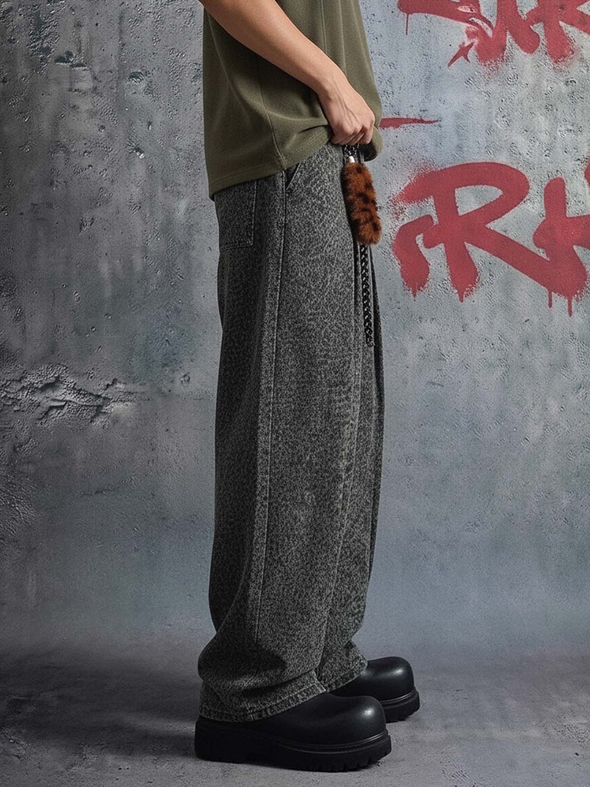 Leopard Pleated Wide Leg Denim Barrel Jeans 