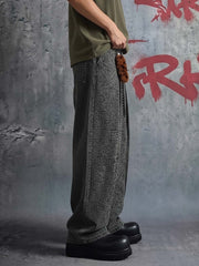 Leopard Pleated Wide Leg Denim Barrel Jeans 