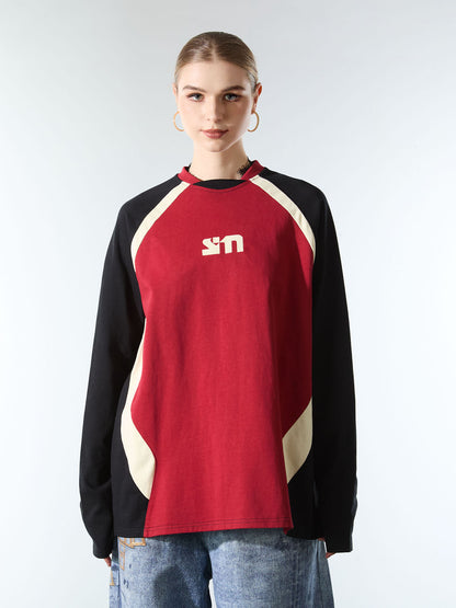 Original Retro Contrast Color Long-Sleeved T-Shirt 