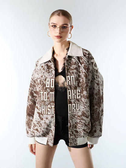 Retro Statement Snow Leopard Fleece Jacket 