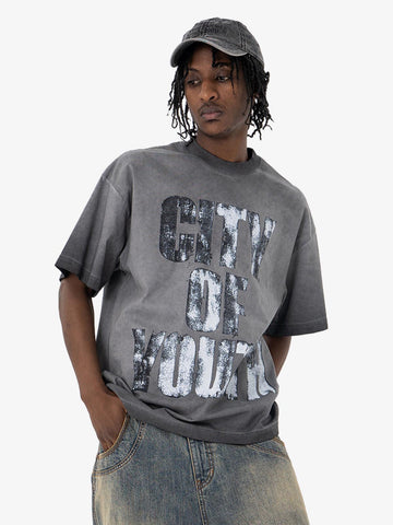 Vintage Gradient Spray Letter Print T-Shirt 