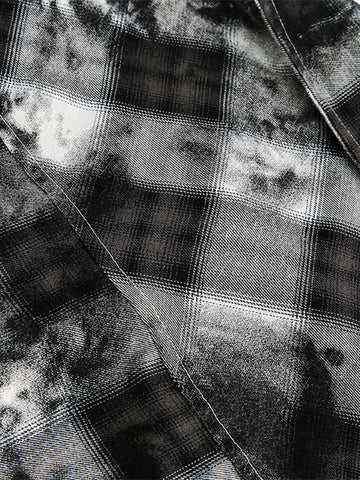 Vintage Wash Plaid Spray Dye Raw Hem Shirt 