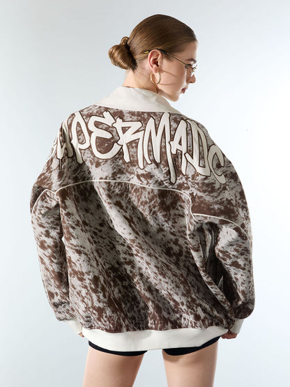 Retro Statement Snow Leopard Fleece Jacket 