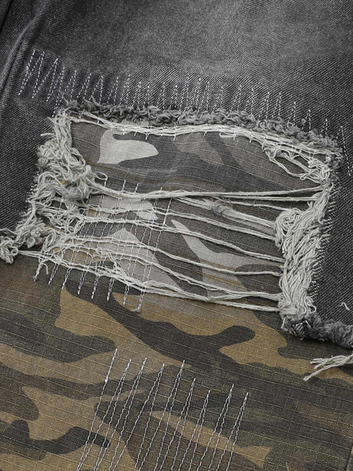Distressed Camouflage Patchwork Jeans 